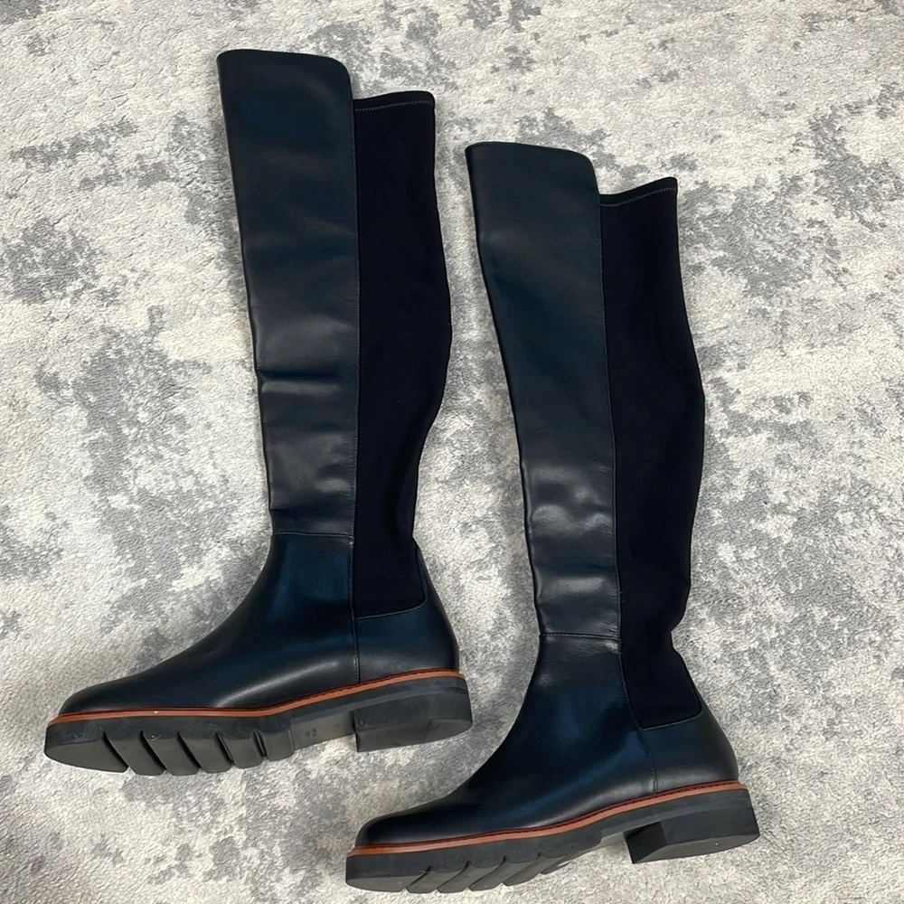 New Stuart Weitzman Adrina City Boot Over The Knee 5050 Black Leather Sz 7.5